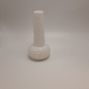 Hobnail Milk Glass Crane Neck Bubble Base Bud Vase